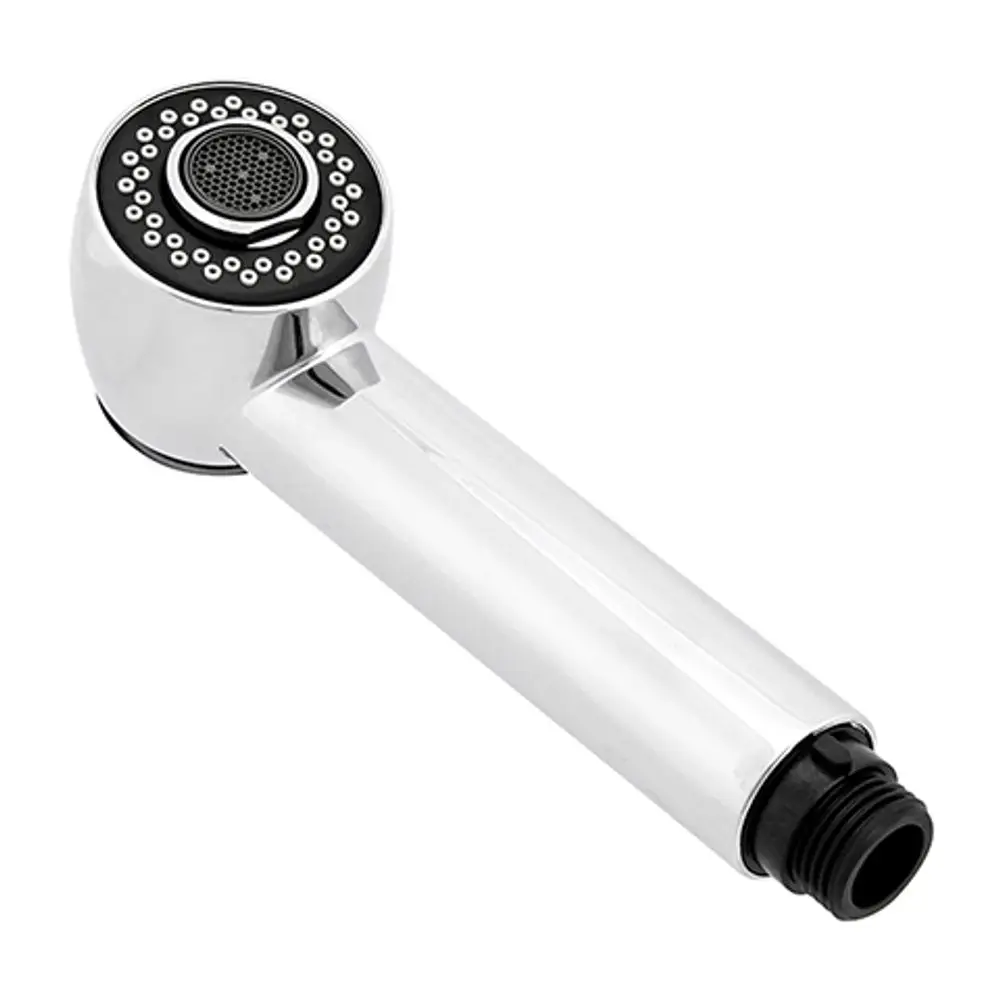 Handbrause in Chrom-Optik von Ideal Standard, mit runder Kopfpartie und mehreren Wasseröffnungen, zur Montage an einem Duschsystem geeignet.